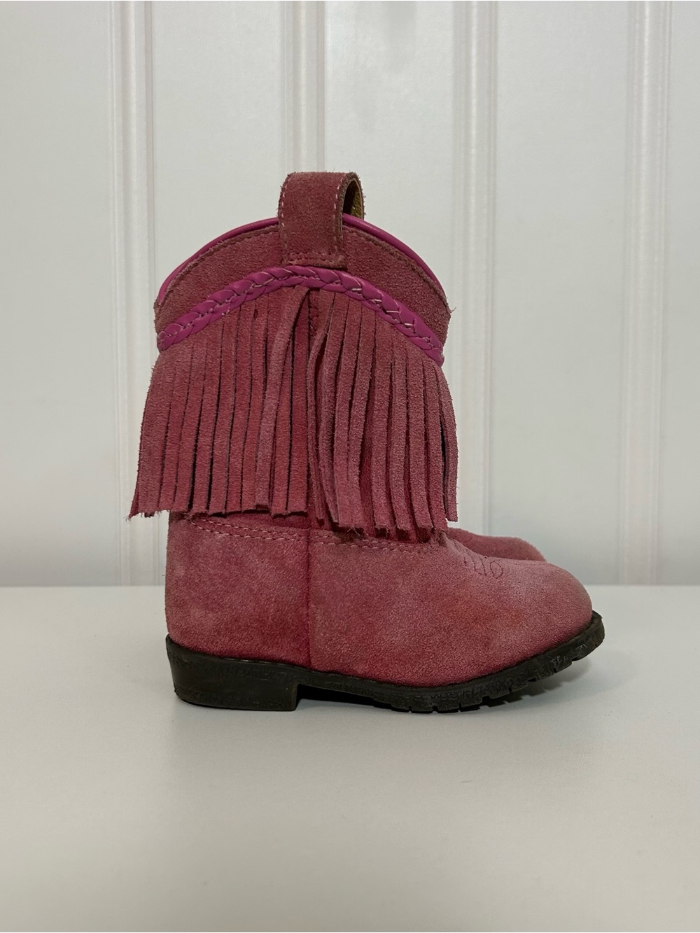 Smoky mountain western cowboy boots  Suede Fringe Ankle Boots Rose Pink girls 7